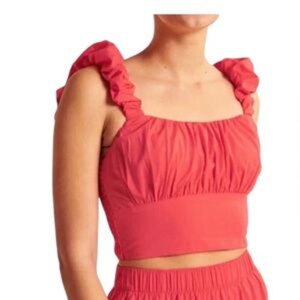 Abercrombie & Fitch Ruched Ruffle Scrunch Strap Crop Tank Top Coral Red Medium